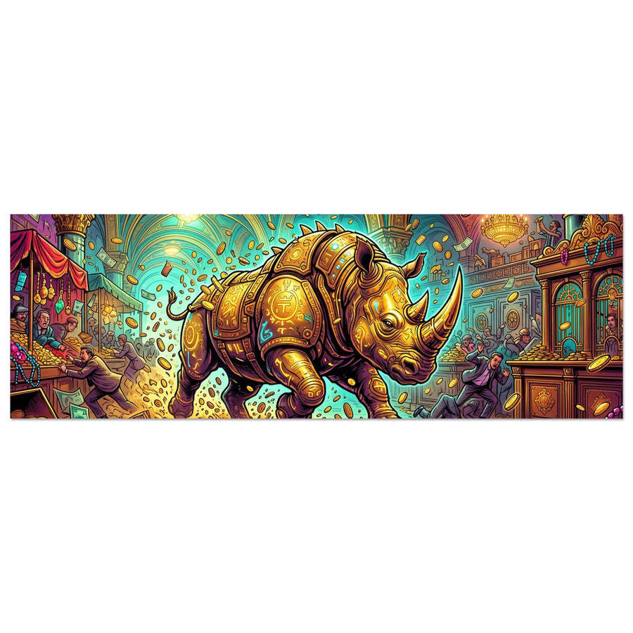Golden Market Rhino | Aluminium 30×90 cm (12×36 in) – Landscape — product image 1
