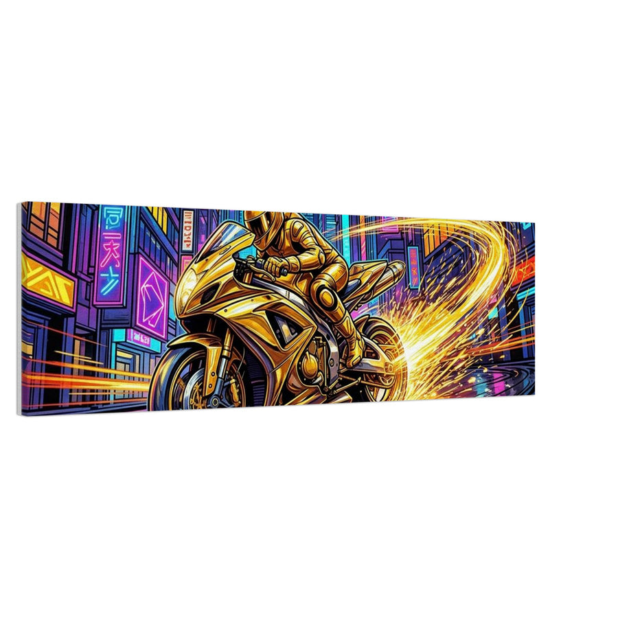 Golden Motorcycle Rush | Canvas 30×100 cm (12×40 in) – Landscape — product image 1