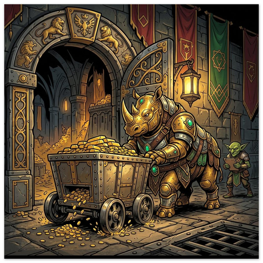 Golden Rhinoceros Fortress Treasurer | Foam 60×60 cm (24×24 in) – Square — product image 1
