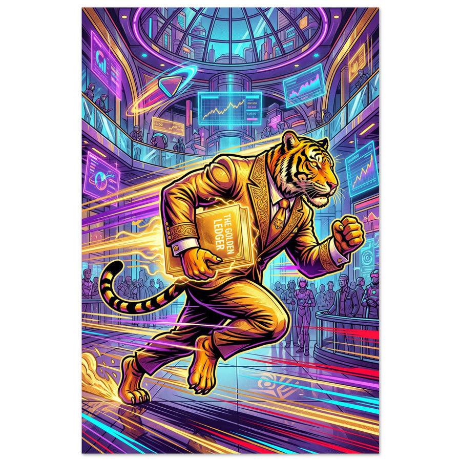 Golden Tiger Banker | Aluminium 40×60 cm (16×24 in) – Portrait — product image 1