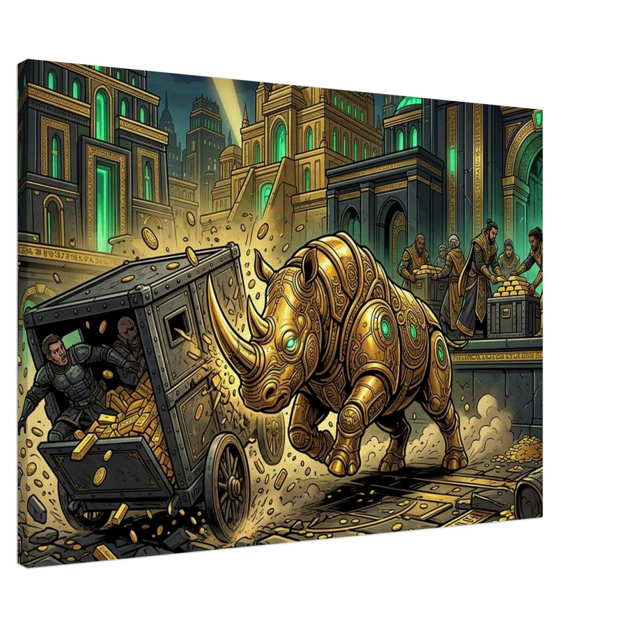 Golden Rhinoceros Vault Guardian | Canvas 70×100 cm (28×40 in) – Landscape — Canvas Wall Art — product image 1