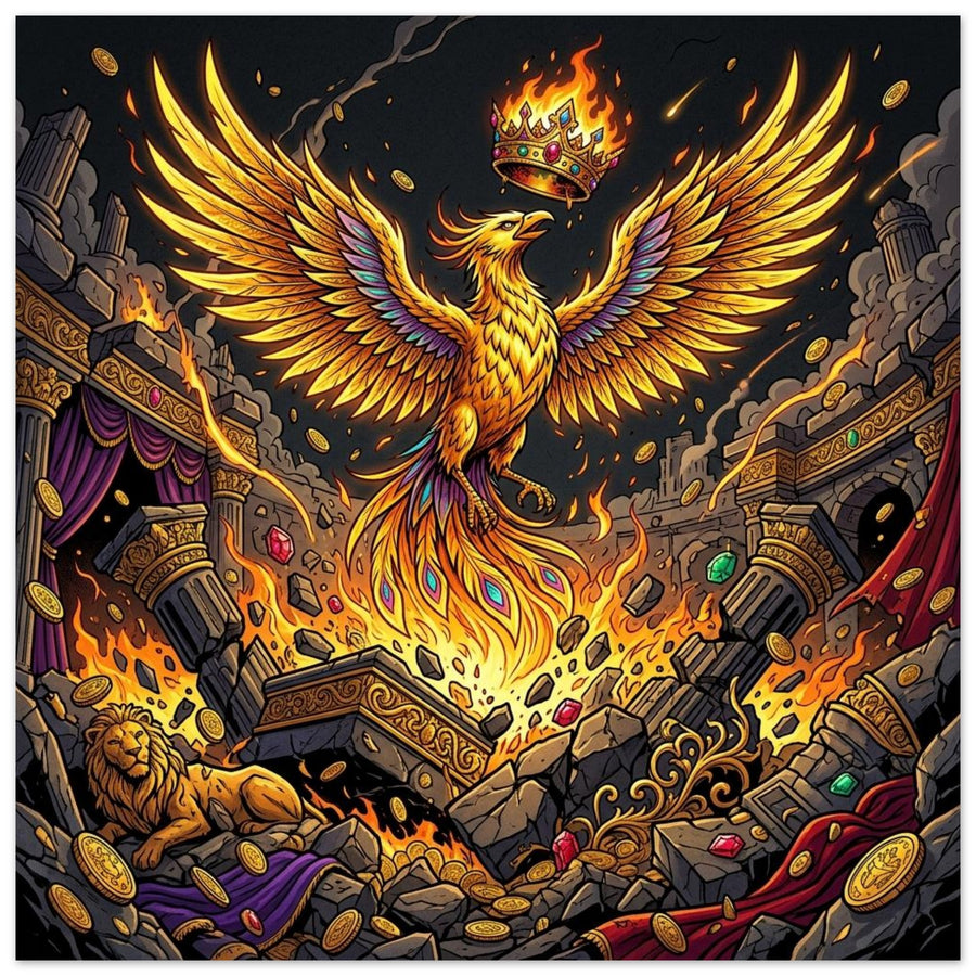 Golden Phoenix Vault Rebirth | Foam 60×60 cm (24×24 in) – Square — Foam Wall Art — product image 1