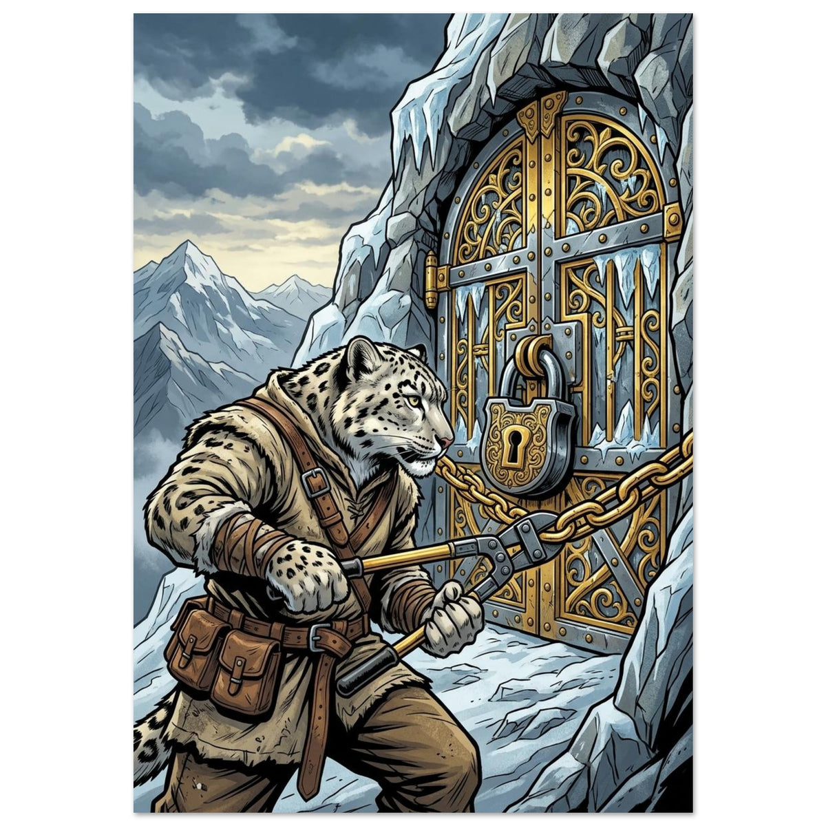 Snow Leopard Summit Vault Negotiator | Aluminium 70×100 cm (28×40 in) – Portrait — product image 1