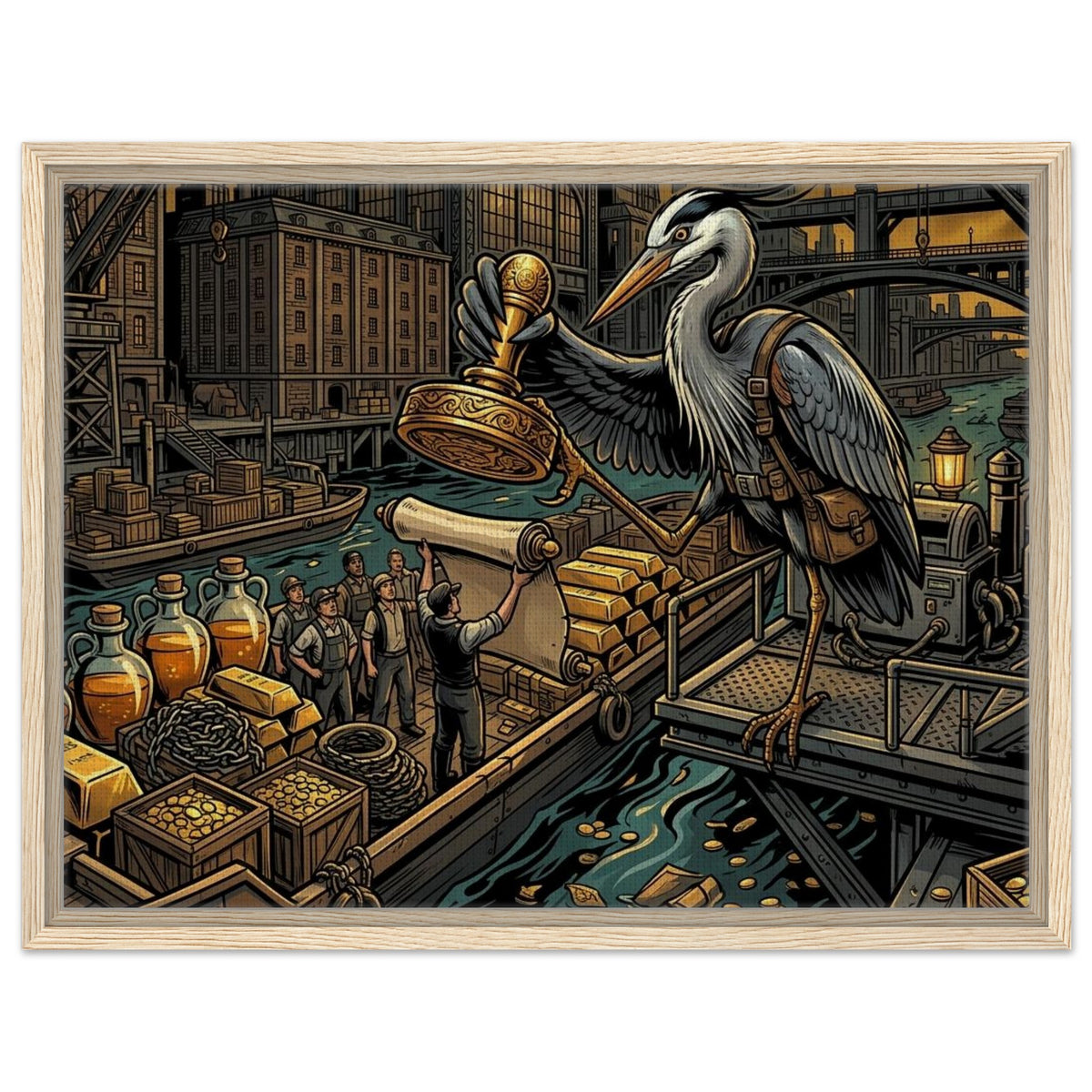 Heron River-Port Commodities Inspector | Framed Canvas 45×60 cm (18×24 in) – Landscape — product image 1