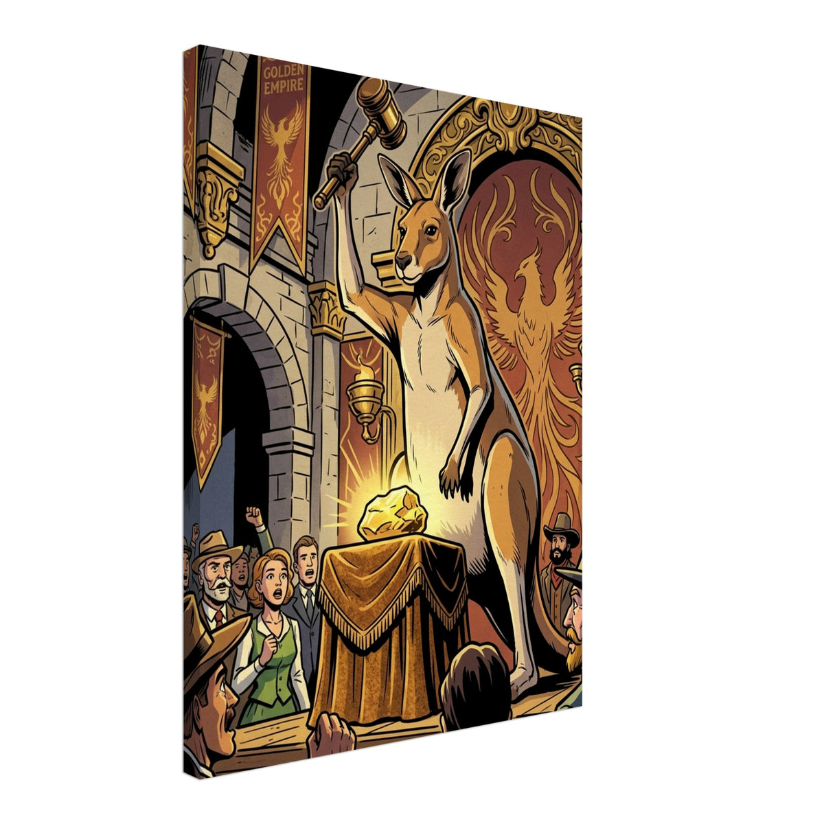 Kangaroo Frontier Gold-Market Auctioneer | Canvas 45×60 cm (18×24 in) – Portrait — product image 1