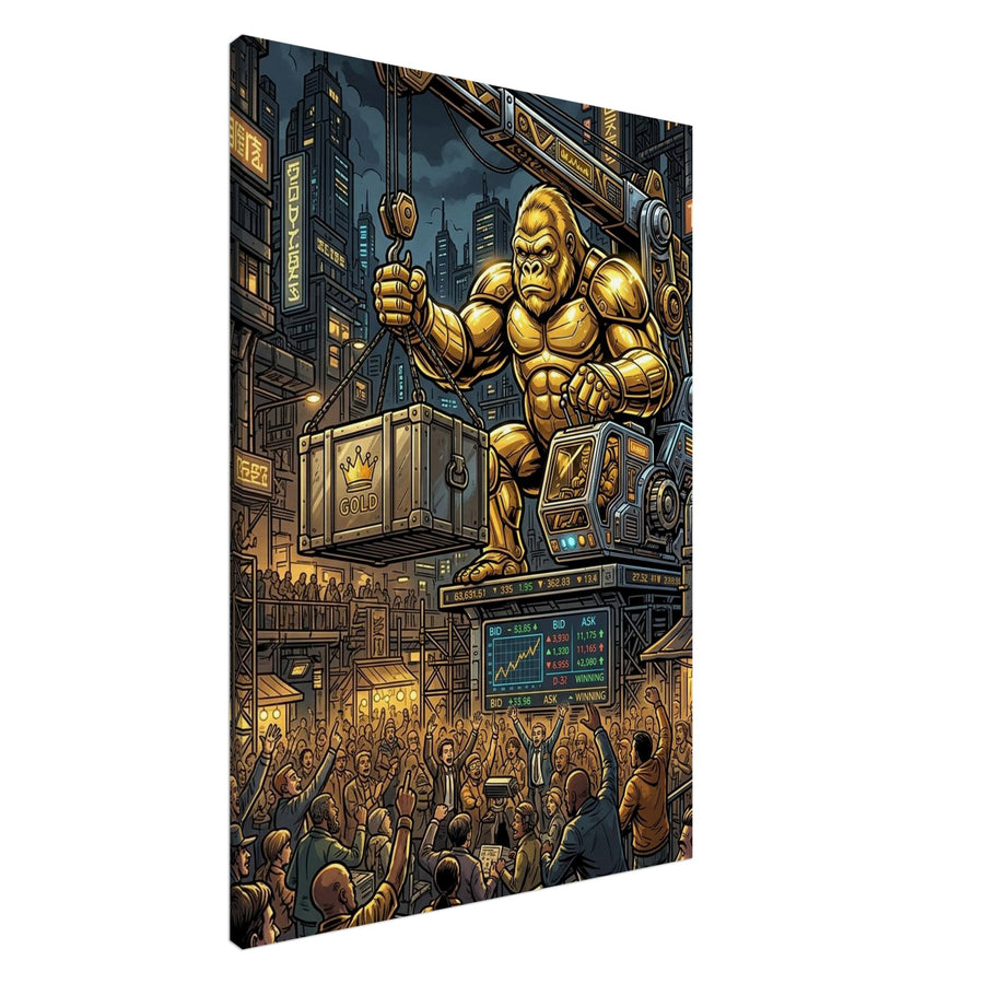 Golden Gorilla Market-Crane Operator | Canvas 70×100 cm (28×40 in) – Portrait — product image 1