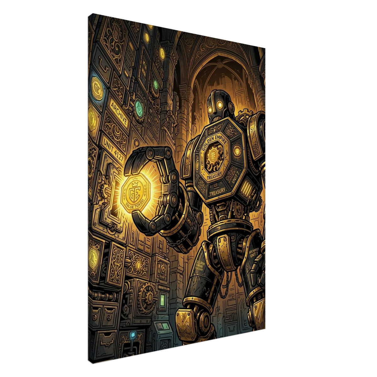 Octagonal Automaton Treasury Archivist | Canvas 70×100 cm (28×40 in) – Portrait — product image 1