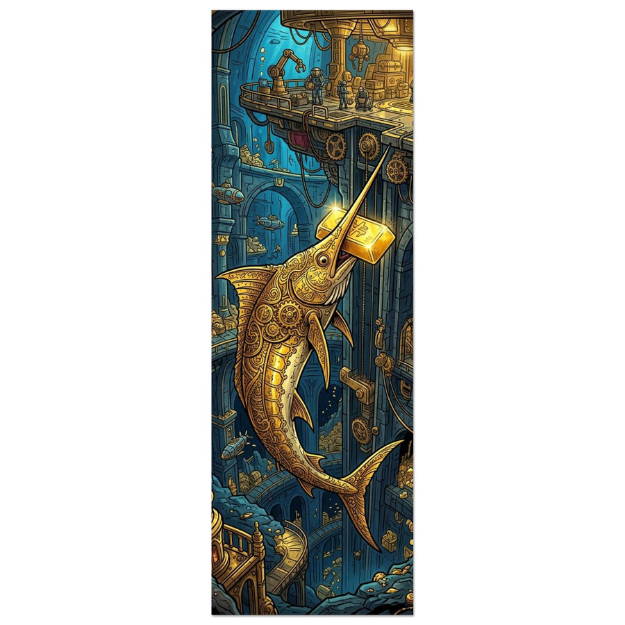 Golden Swordfish Deep-Sea Treasure Broker | Aluminium 30×90 cm (12×36 in) – Portrait — Aluminium Wall Art — product image 1