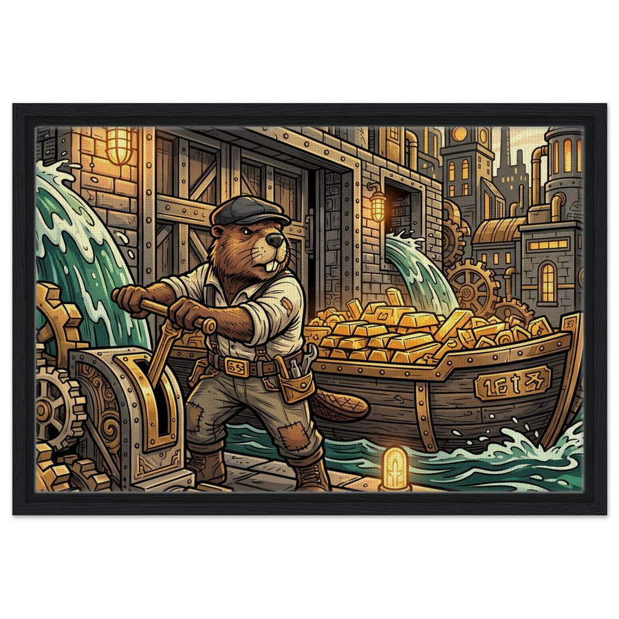 The Gold Panner at the Hidden Waterfall – Framed Canvas 40×60 cm (15.7×23.6 in) – Landscape — product image 1