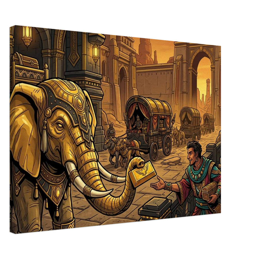 Golden Elephant Caravan Banker | Canvas 50×70 cm (20×28 in) – Landscape — product image 1