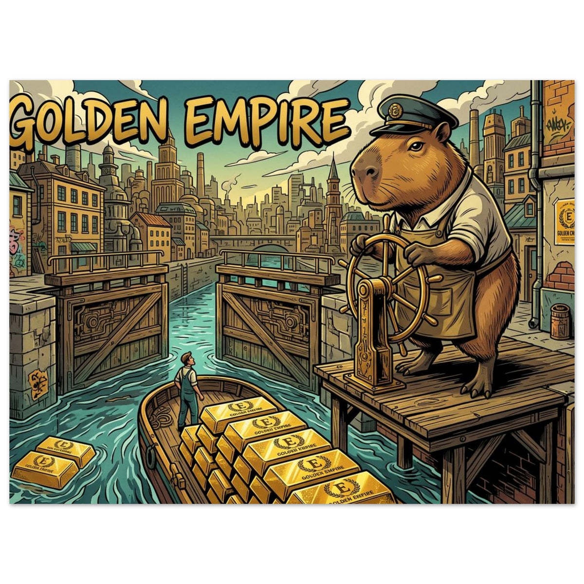 Capybara Canal Lock Operator | Foam 60×80 cm (24×32 in) – Landscape — product image 1
