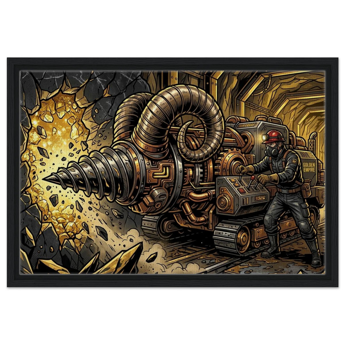 Mechanical Ram-Horn Gold Seam Driller | Framed Canvas 40×60 cm (16×24 in) – Landscape — product image 1