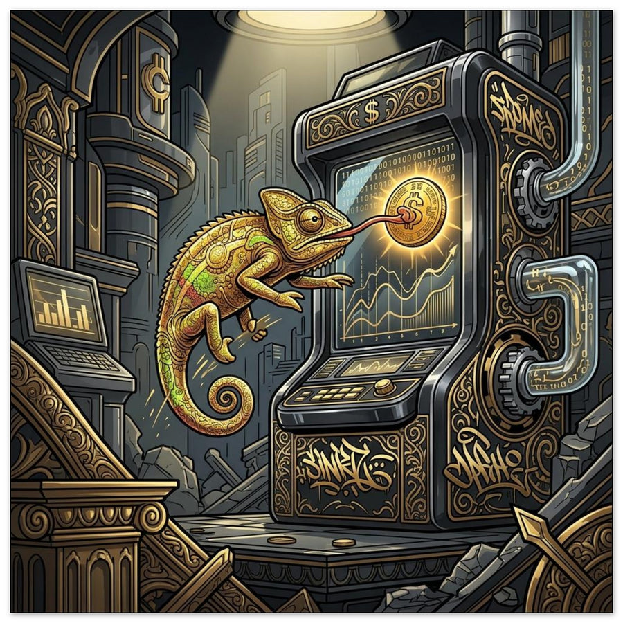 Golden Chameleon Currency Thief | Foam 20×20 cm (8×8 in) – Square — product image 1