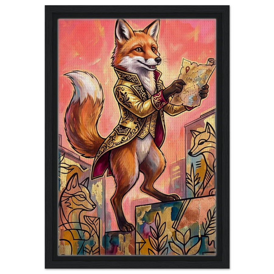Fox with a Treasure Map | Framed Canvas 30×45 cm (12×18 in) – Portrait — product image 1