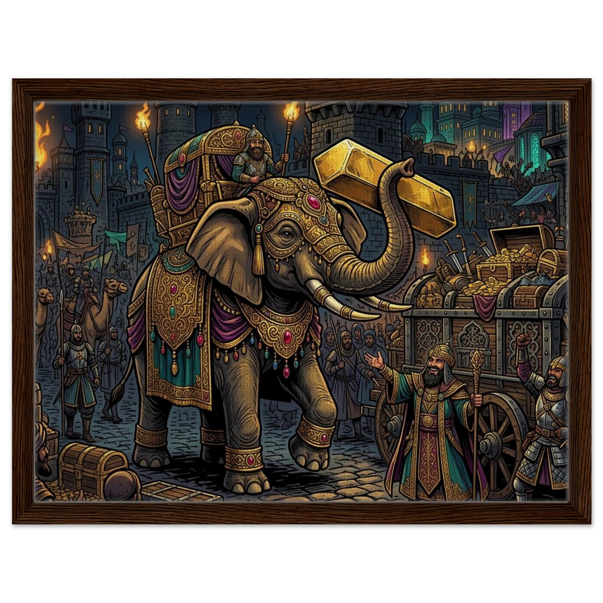Golden Elephant Treasure Caravan Chief | Framed Canvas 45×60 cm (18×24 in) – Landscape — Framed Canvas Wall Art — product image 1