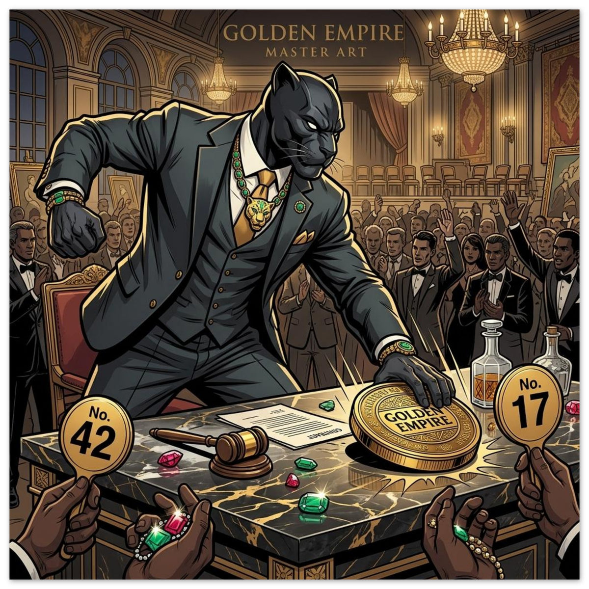 Black Panther Auction Negotiator | Foam 60×60 cm (24×24 in) – Square — product image 1