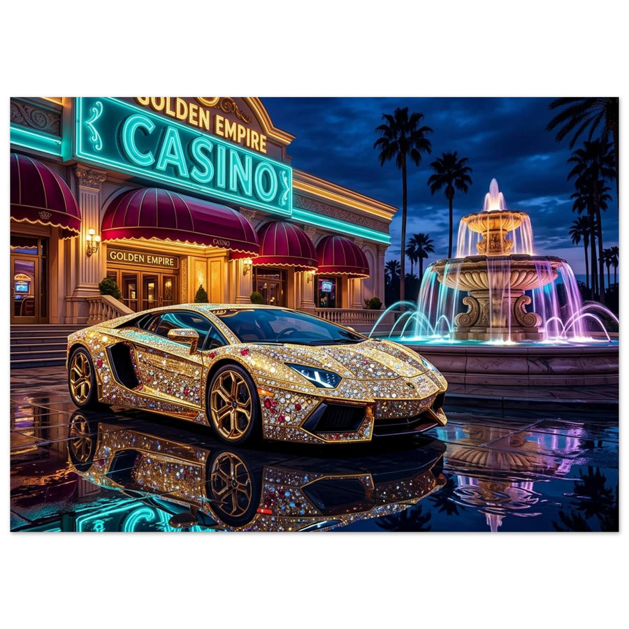 Golden Sports Car Mirage | Aluminium 50×70 cm (20×28 in) – Landscape — product image 1
