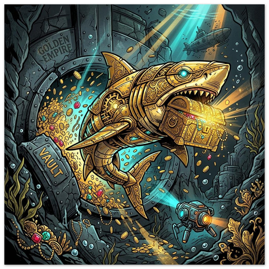Golden Shark Treasure Salvager | Foam 60×60 cm (24×24 in) – Square — Foam Wall Art — product image 1
