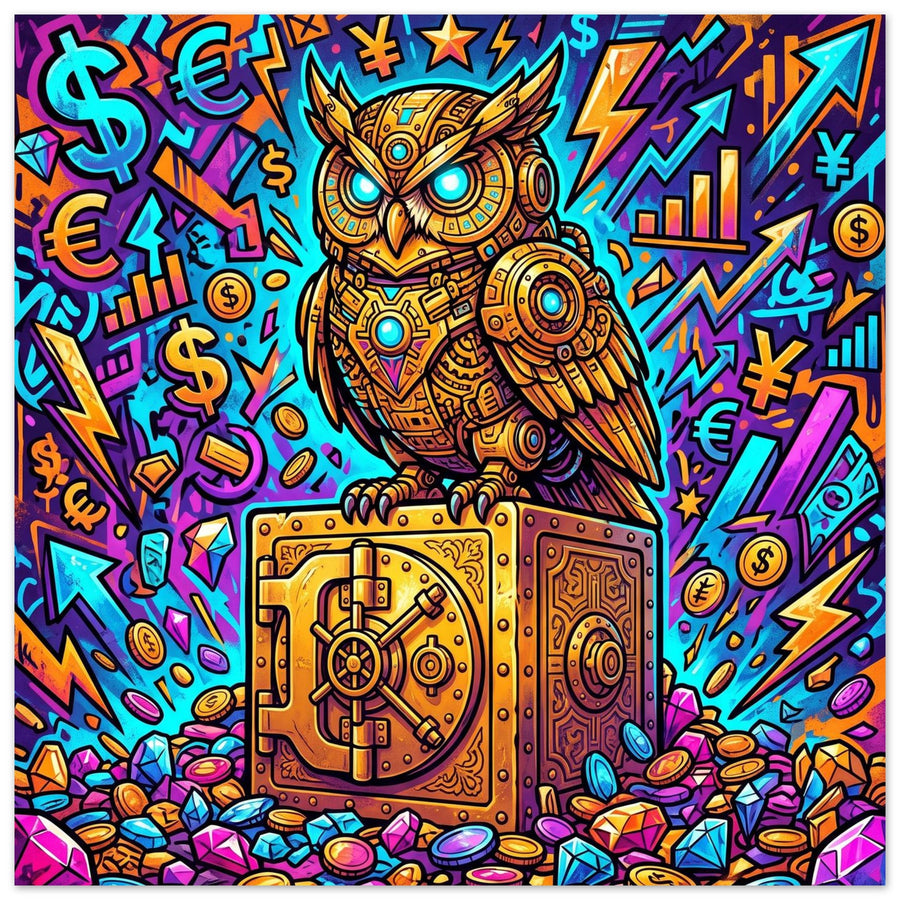 Golden Robotic Owl | Foam 20×20 cm (8×8 in) – Square — product image 1
